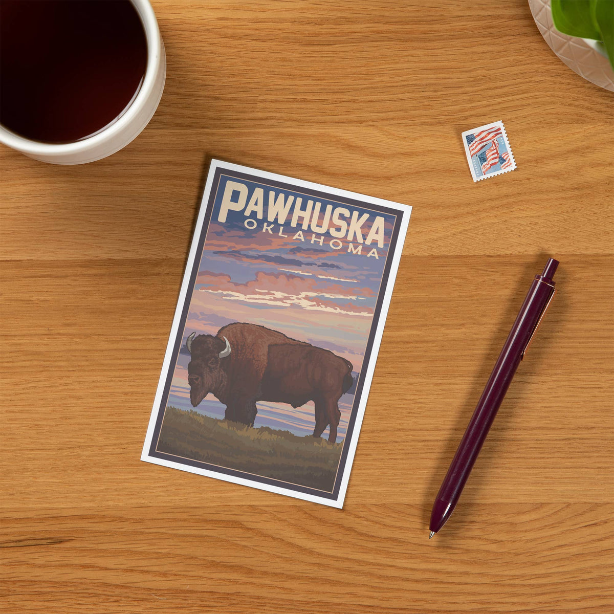 PREMIUM POSTCARDS Pawhuska, Oklahoma, Buffalo & Sunset