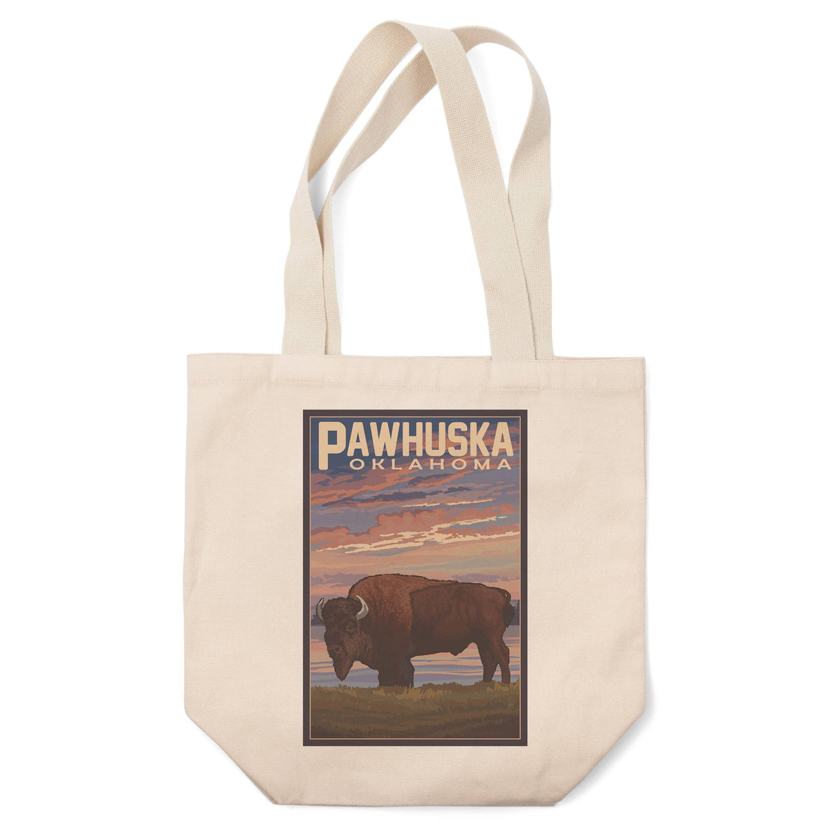 ORGANIC TOTE BAG Pawhuska, Oklahoma, Buffalo & Sunset