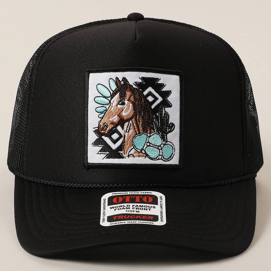 Western Style Horse Turquoise Patch Trucker Hat