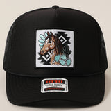 Western Style Horse Turquoise Patch Trucker Hat