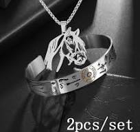 2pcs/set stainless steel cross horseshoe totem open bracelet hollow horse head pendant necklace men's jewelry set daily casual personality versatile jewelry gift