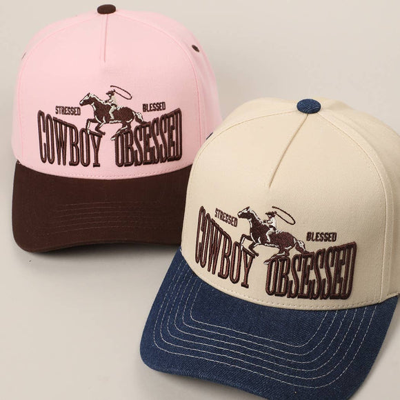 Cowboy Obsessed Letter Horse Embroidery Two-Tone Cap