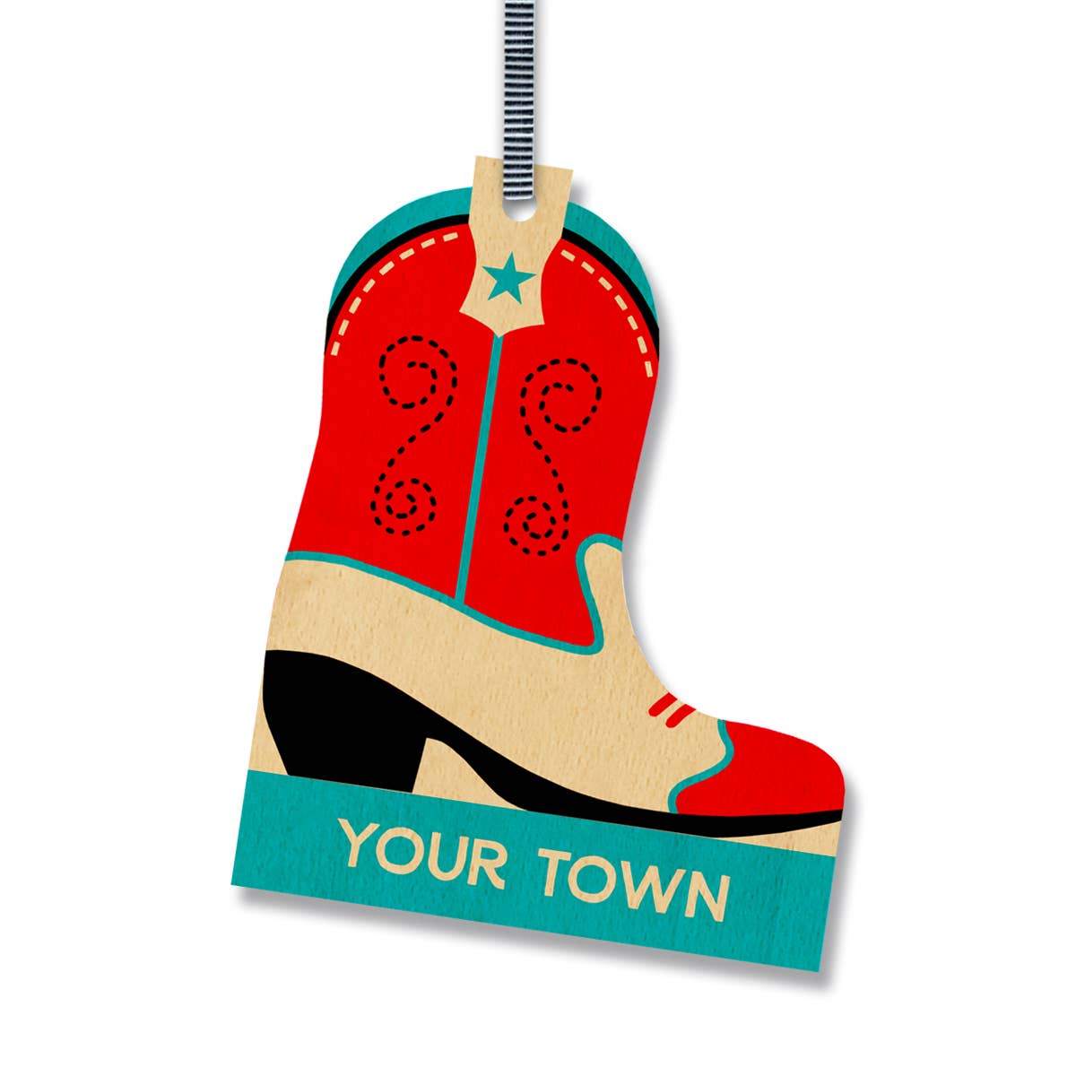 Cowboy Boot Christmas Ornament City / State name drop design