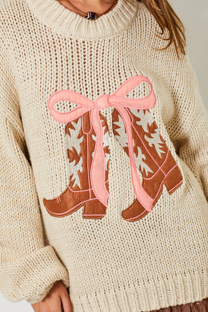 COWBOY BOOTS WITH RIBBON KNIT SWEATER