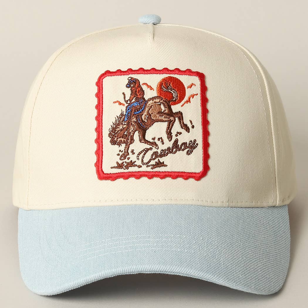 Detailed Cowboy Horse Embroidery Patch Denim Cap