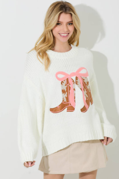 COWBOY BOOTS WITH RIBBON KNIT SWEATER