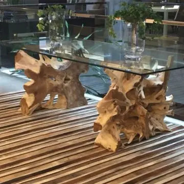 Root Base Table with Glass Top