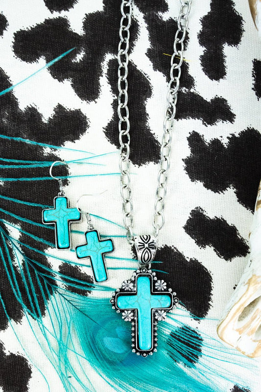 CROSS NECKLACE AND EARRING SET