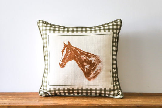 Gingham Horse Profile Pillow
