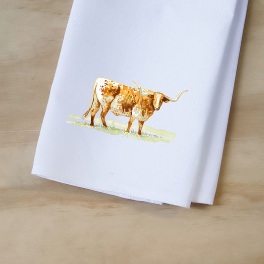 Gingham Watercolor Longhorn Tea Towel
