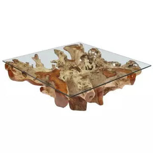 Root Base Coffee Table With Glass Top