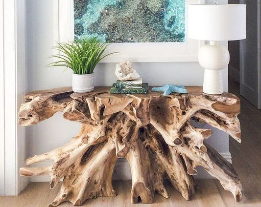 Teak Root End Table Stacked