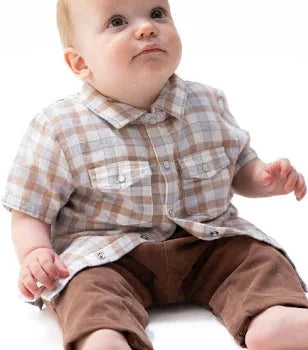 WESTERN PLAID-SHORT SLEEVE PEARL SNAP-6/12M