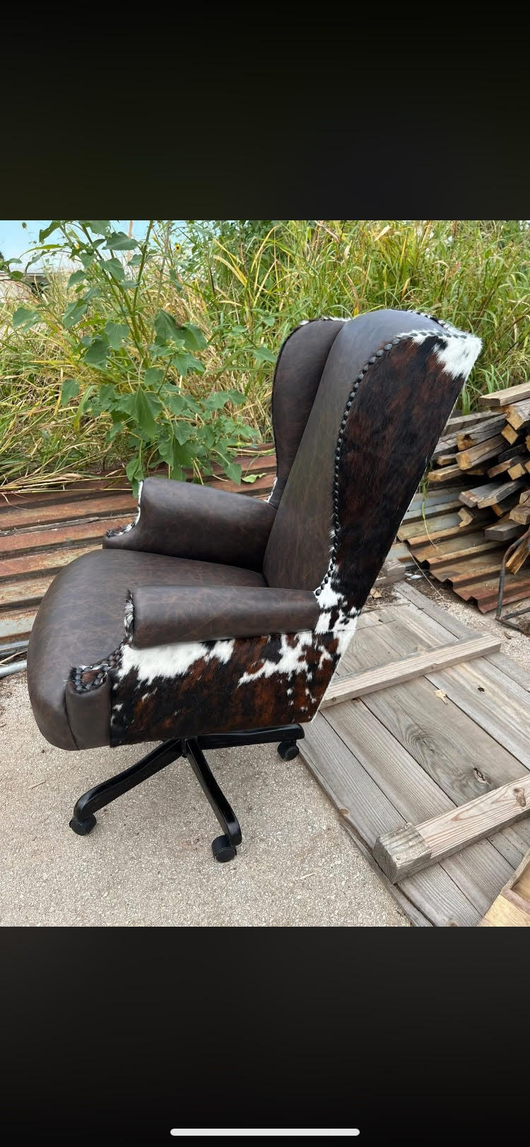 LOREC Ranch Wingback Office Chair - Leather & Hide
