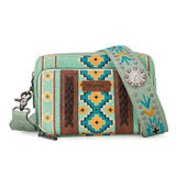 WG2207-3003 Wrangler Aztec Printed Crossbody Purse With Wallet Compartment