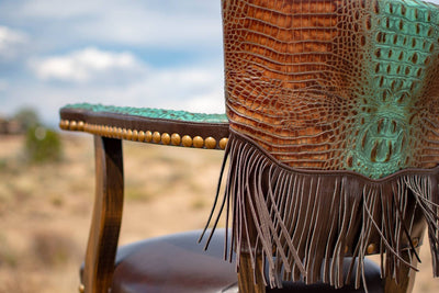 West Swivel Barstool, Tooled Leather, with Arms & Fringe