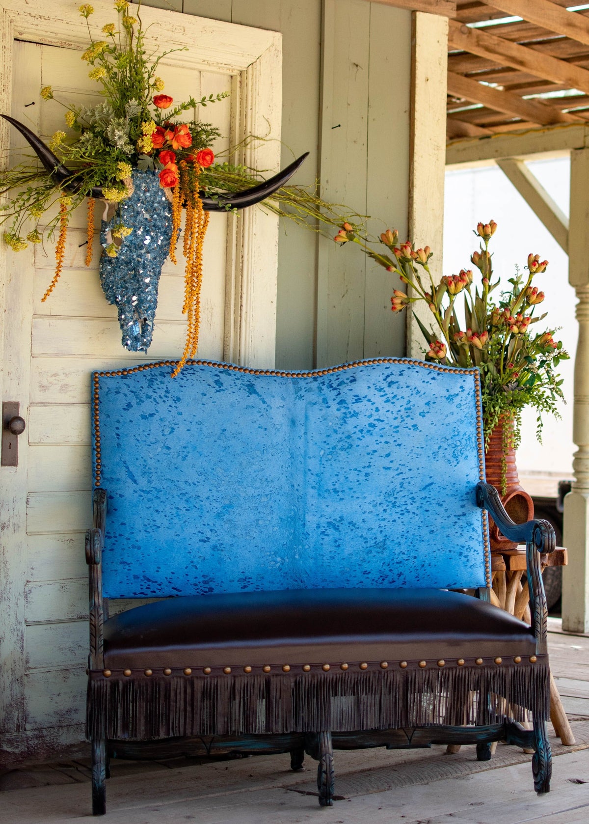 Acid Washed Cowhide Regency Settee