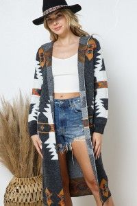 Charcoal Aztec Open Cardigan 17213J