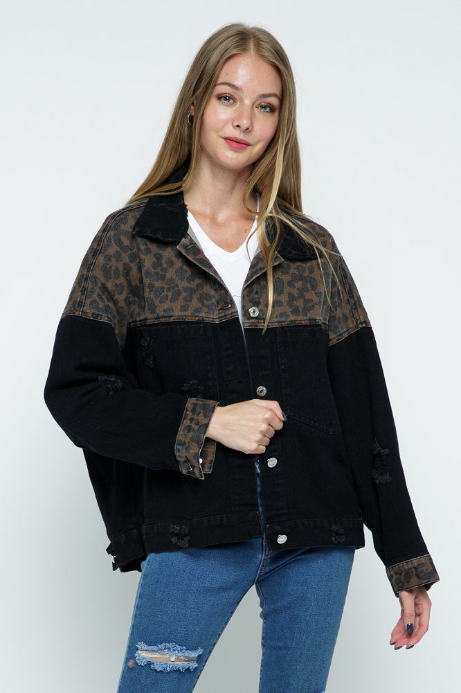 Leopard Print Patch Denim Jacket 12610
