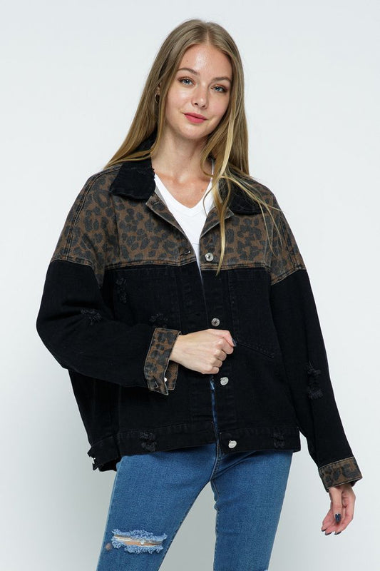Leopard Print Patch Denim Jacket 12610
