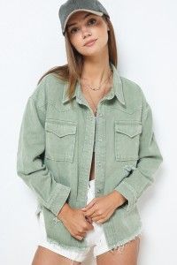 Olive Twill Ripped Distressed Jacket 30167J