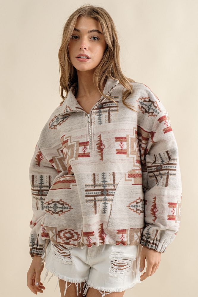 Aztec Soft Brushed Pullover Fleece 32626J - Taupe