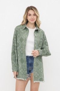 Olive Paisley Twill Shacket 22172J
