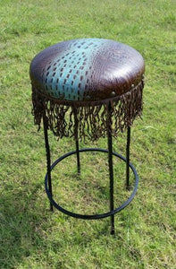 Iron Barstool W/ Tooling And Fringe