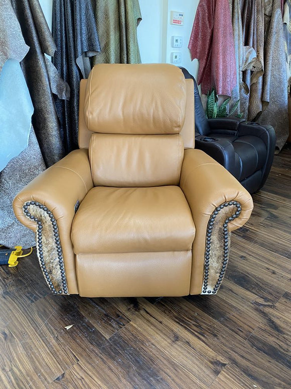 Hamlet/Towne Power Swivel Glider Recliner Chanel Cinnamon Leather Bunn Walnut Legs Exchange Nailheads N02 Nails