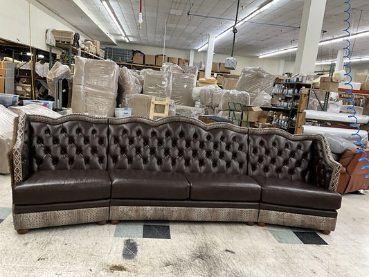 Nevada Curved Sofa In Burnish Driftwood With Bison BackBottom Rail