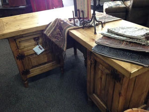 L Shaped Tamarisk Desk W/Turquoise Inlay