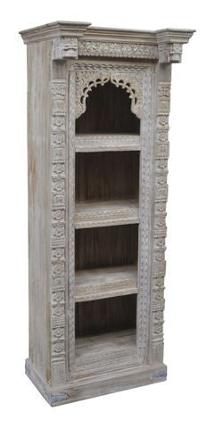 Bookcase Carve Old Panel Dark Gray Wash