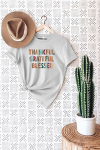 Thankful Greatful Blessed Tee In Grey Htad607