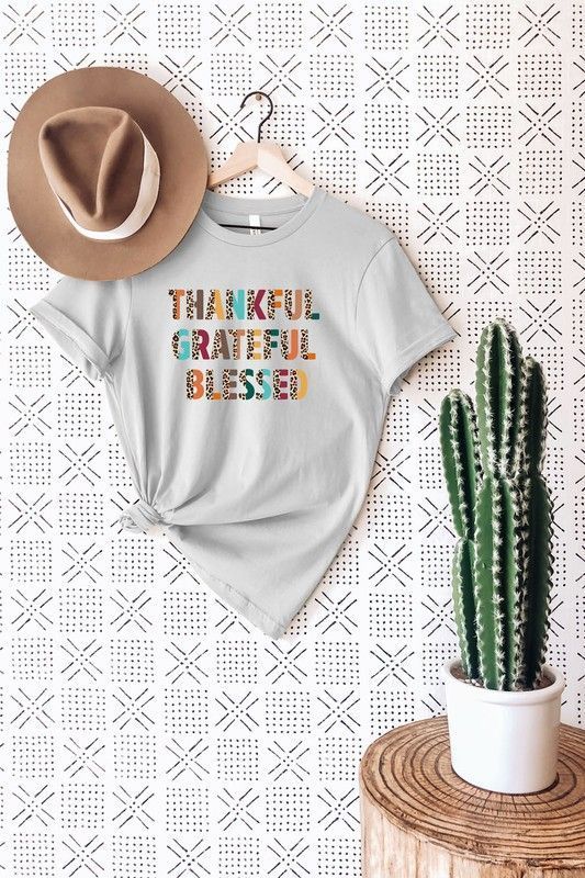 Thankful Greatful Blessed Tee In Grey Htad607