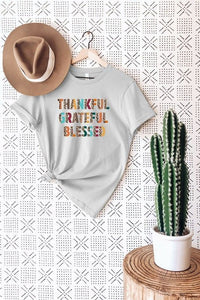 Thankful Greatful Blessed Tee In Grey Htad607