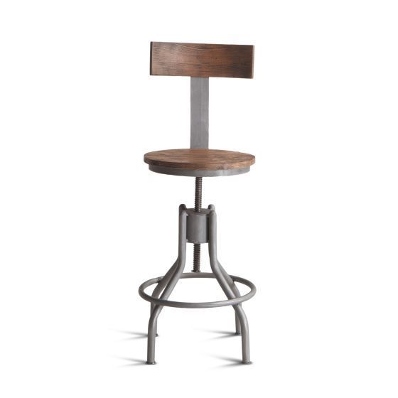 Industrial Loft Adjustable Stool With Backrest In Weathered Grey