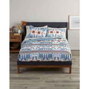 Harding Print Denim Color Queen Size Bed Coverlet With Sham