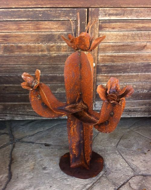 Small Sahuaro Metal Rust 2 Arms