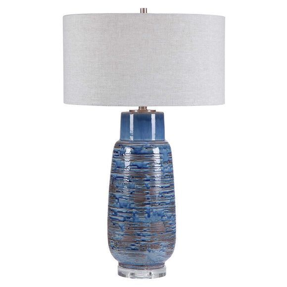 Glazed Clay Table Lamp In Blue (Magellan)