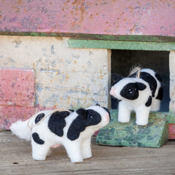 Wool Cow Ornament Set of 2