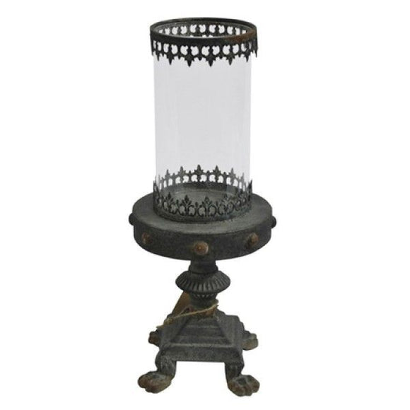 Small Glass Candle Holsder W/ Iron Stand