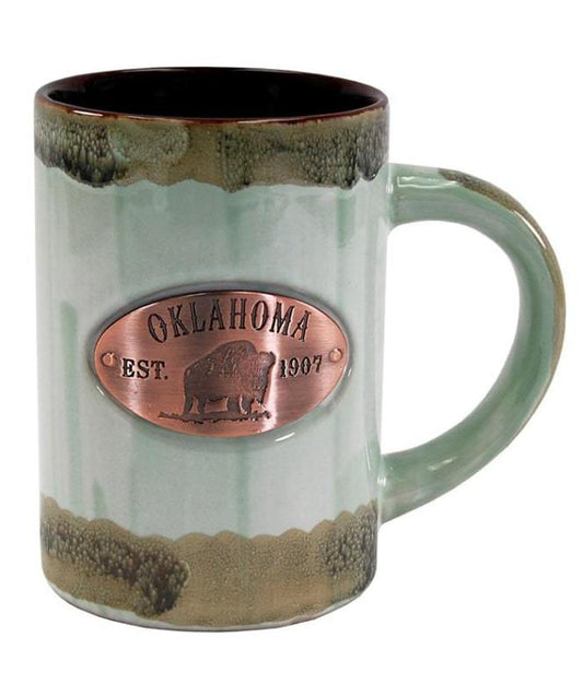 Copper Medallion Mug - Mint Glaze, Oklahoma